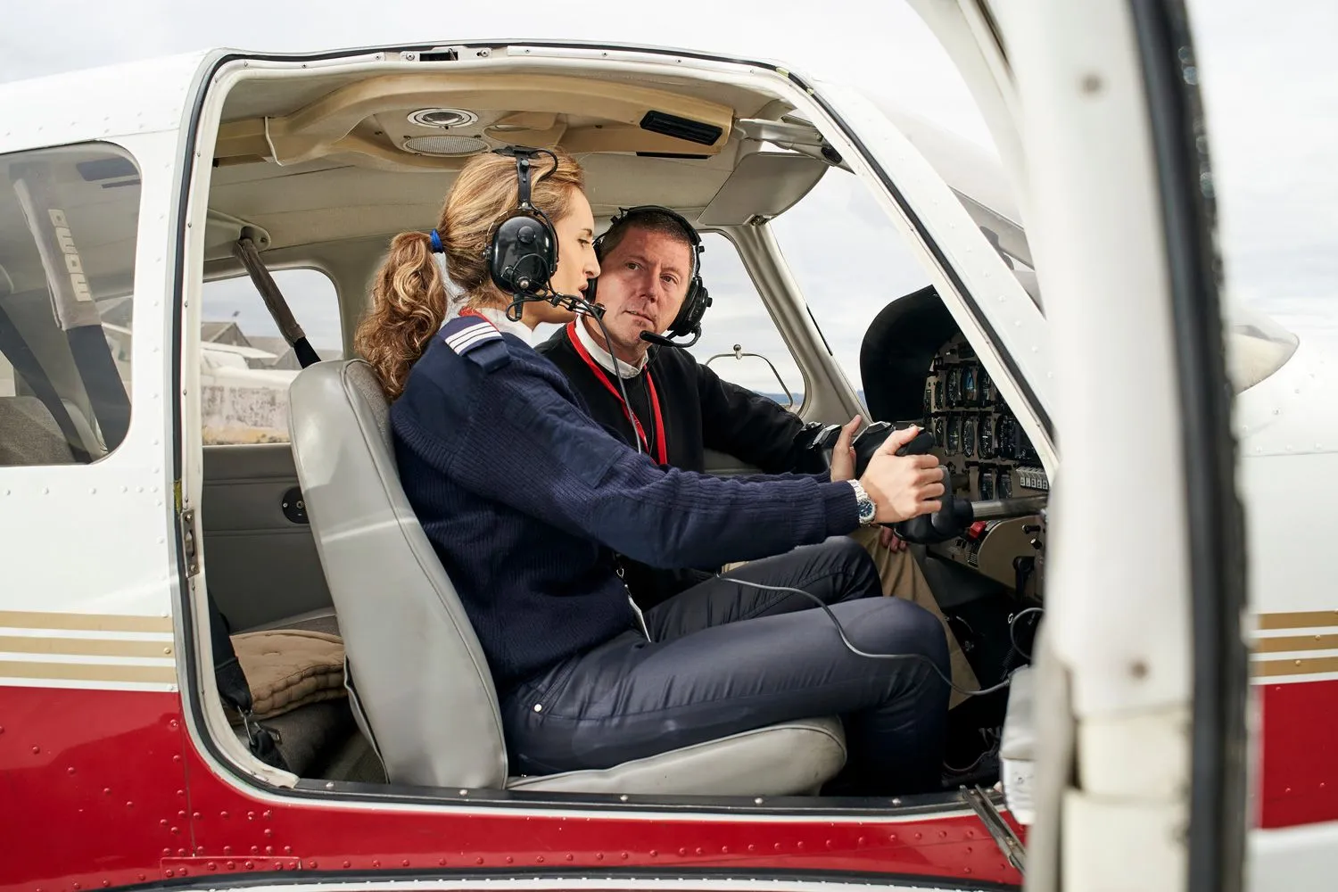 Instructor and student in the cockpit